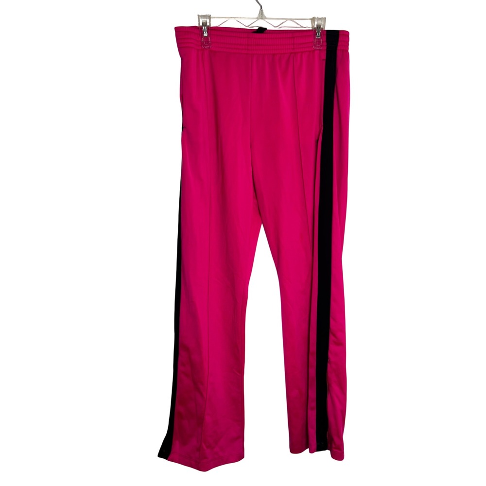 PINK Victoria's Secret Hot Pink Track Pants Black Side Stripe Ankle Zip y2k M